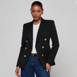 Jones New York Black Double Breasted Blazer Gold Button Size 4 Structured Jacket